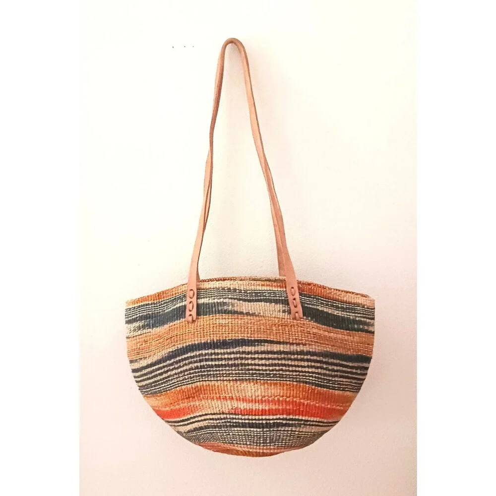 Kenya Bag Handcrafted Woven Sisal Tote Genuine Natural Leather Straps - Picture 5 of 5